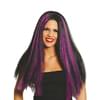 Peluca negra con mechas moradas